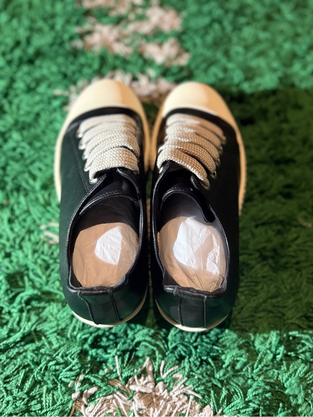 Rick Owens  Black Leather Sneakers with Cream Sole - Picture 3 of 4